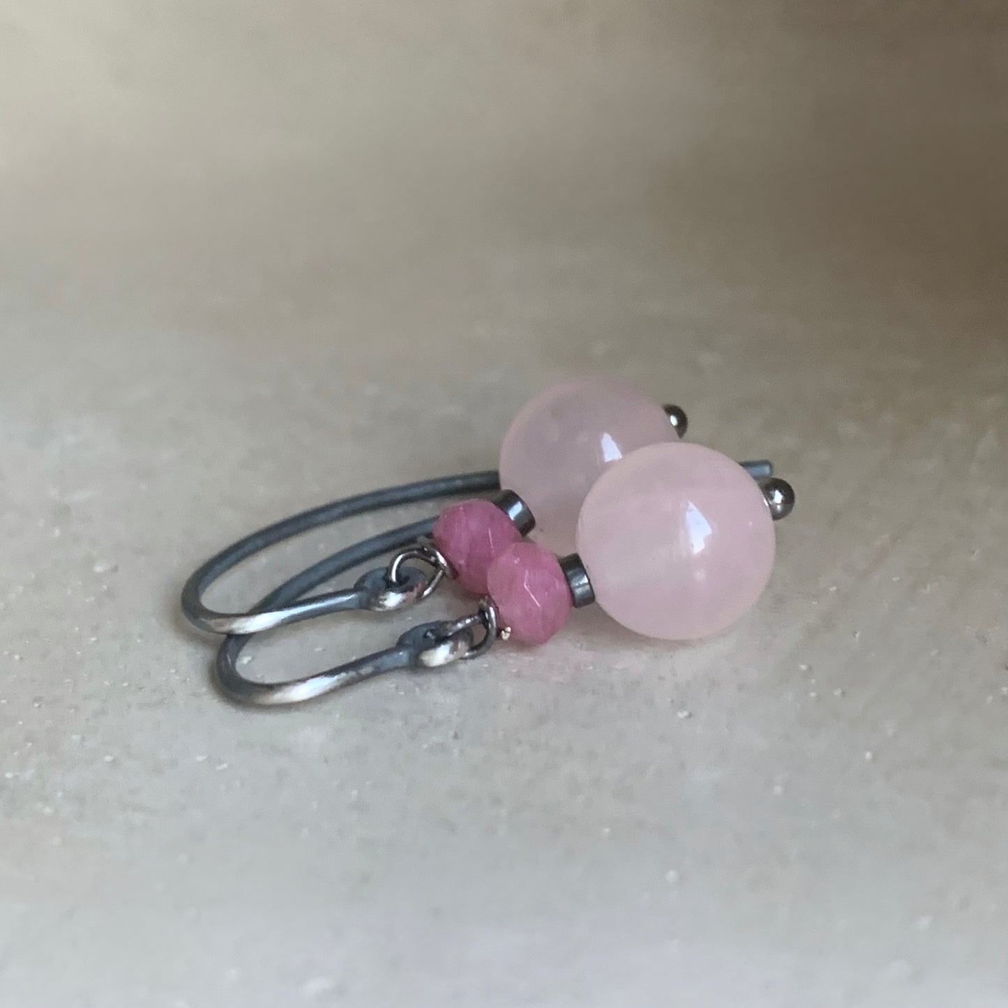 Mineral and Silver Earrings 'Quartz Rose'