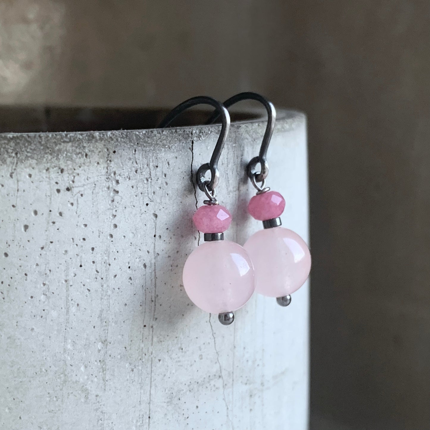 Mineral and Silver Earrings 'Quartz Rose'