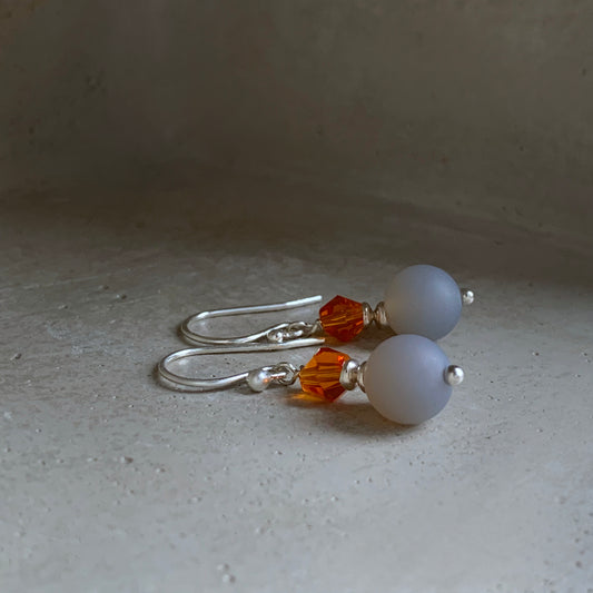 Agate, Silver, and Swarovski Crystal Earrings 'Pigeons & Orange'