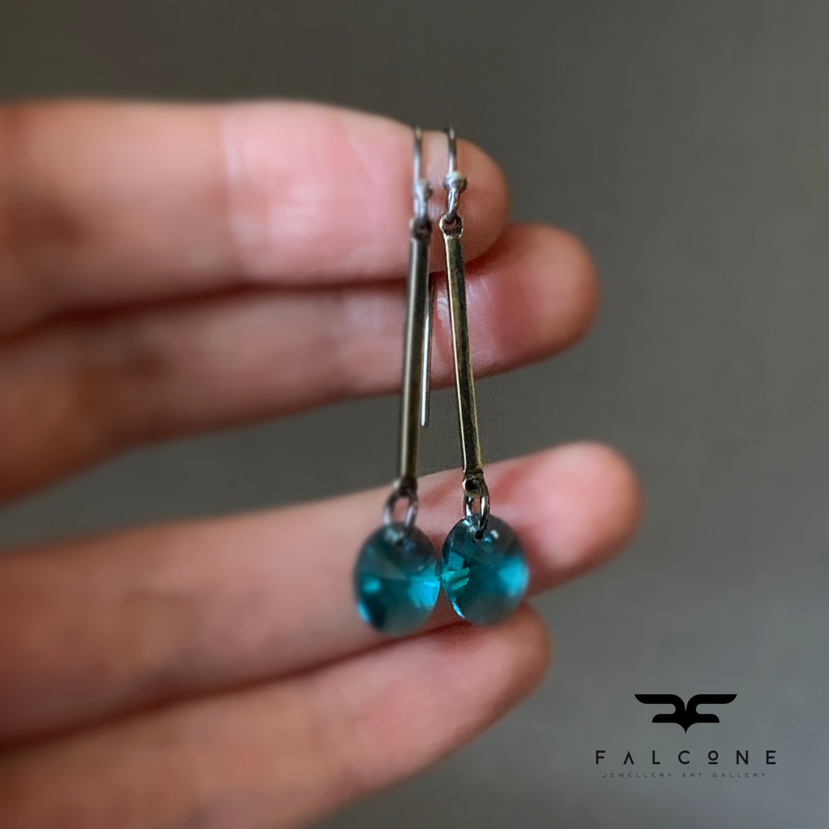 Brass, Swarovski Crystal and Sterling Silver Earrings ‘Sea Shades’