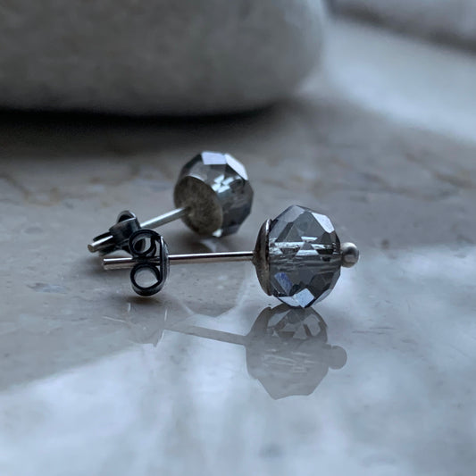 Sterling Silver and Glass Stud Earrings 'Silver Greys'