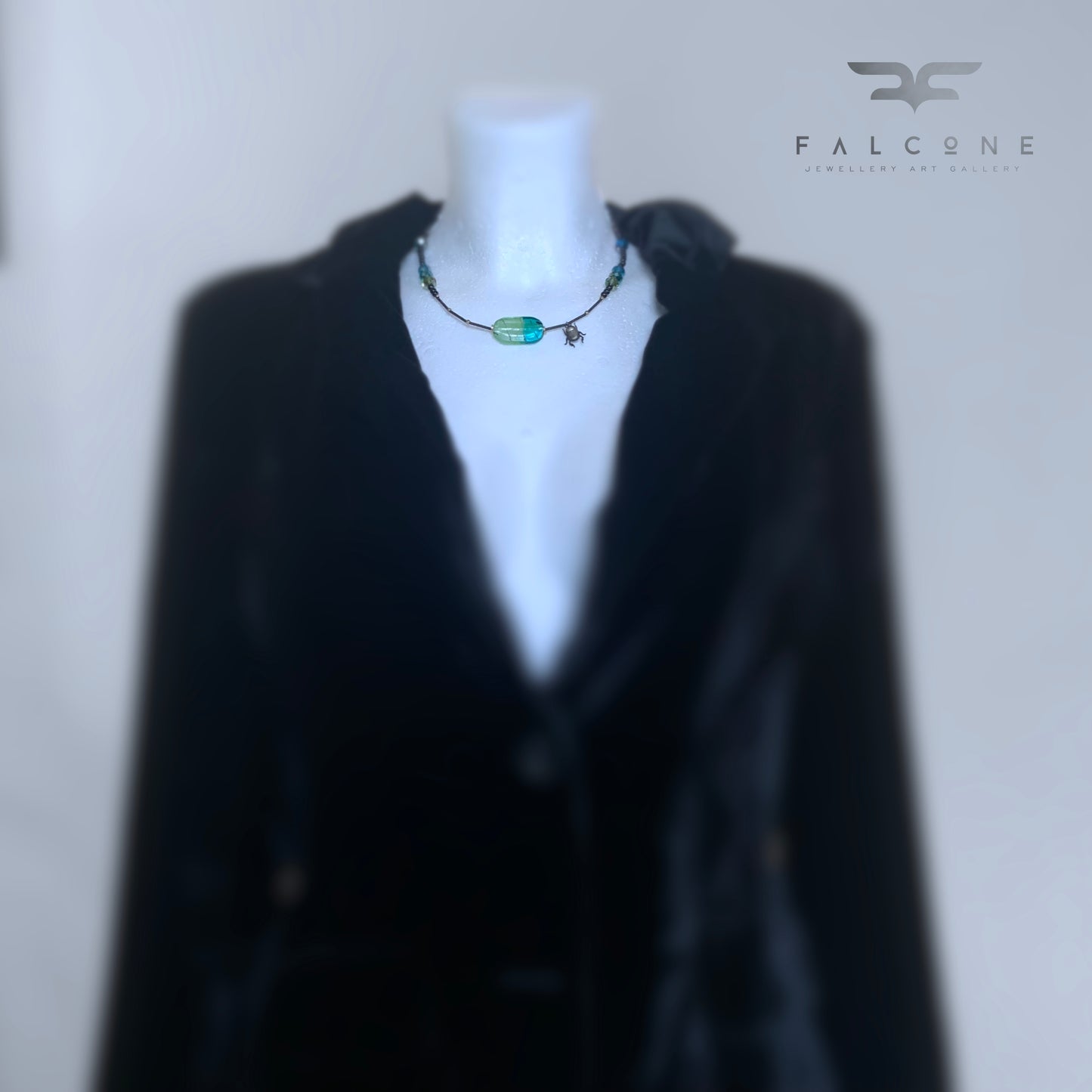 Brass, Glass, Gemstone and Silver Necklace 'Scarab & Venetian Glass'