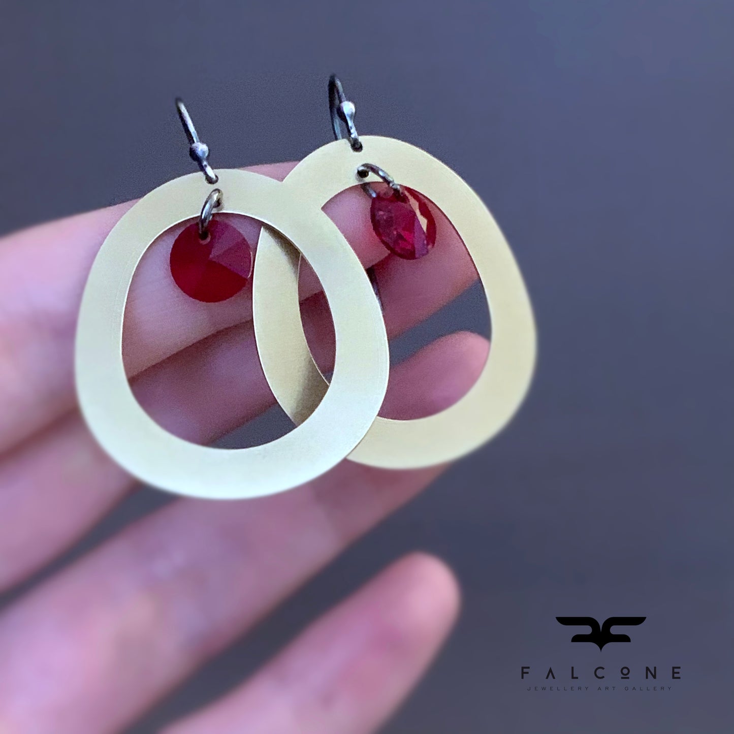 Brass, Sterling Silver and Swarovski Crystal Earrings 'Geometric with Swarovski'