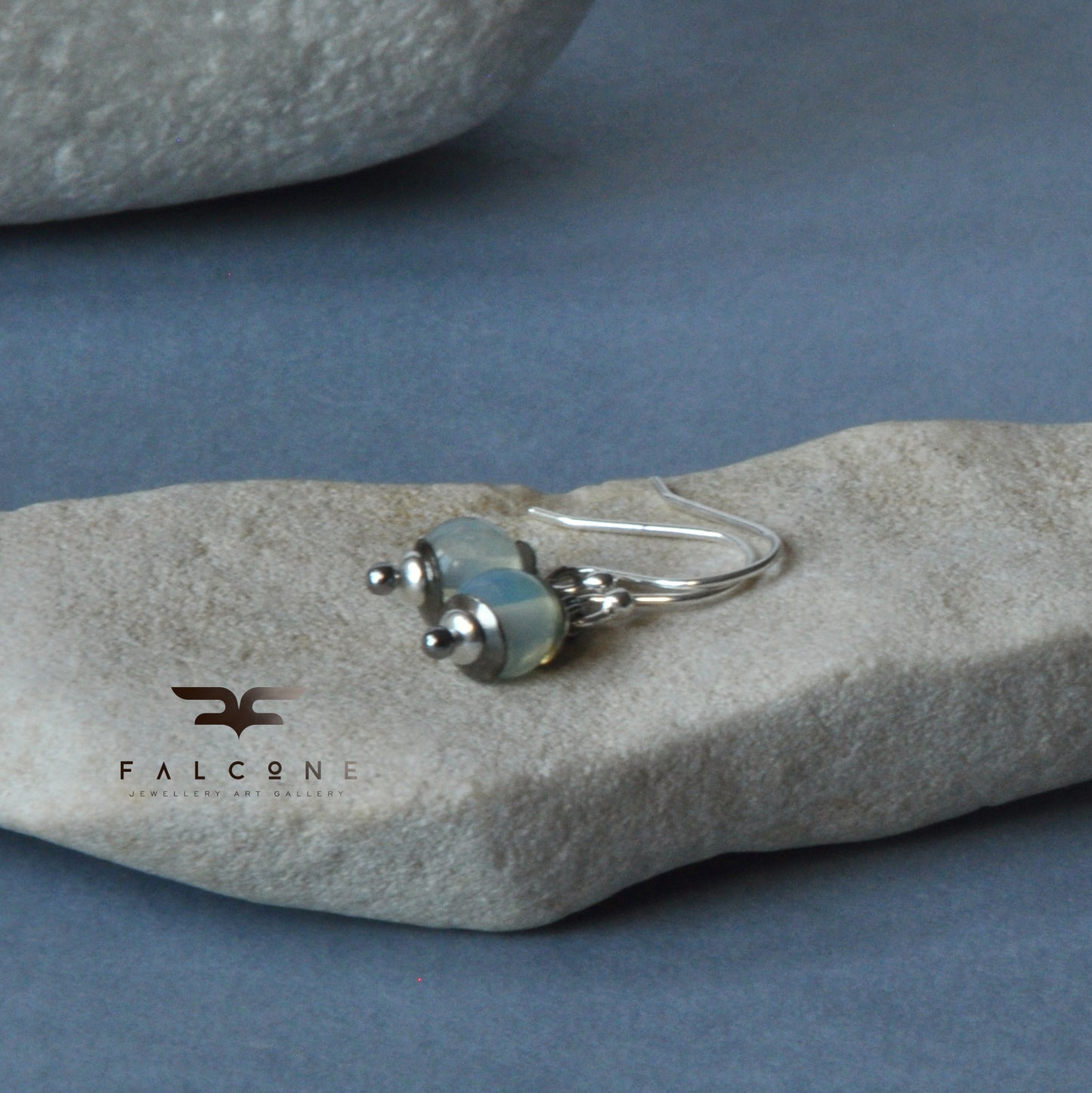 Handmade silver earrings with opalites in lemon-blue tones 'Opalite Lanterns'