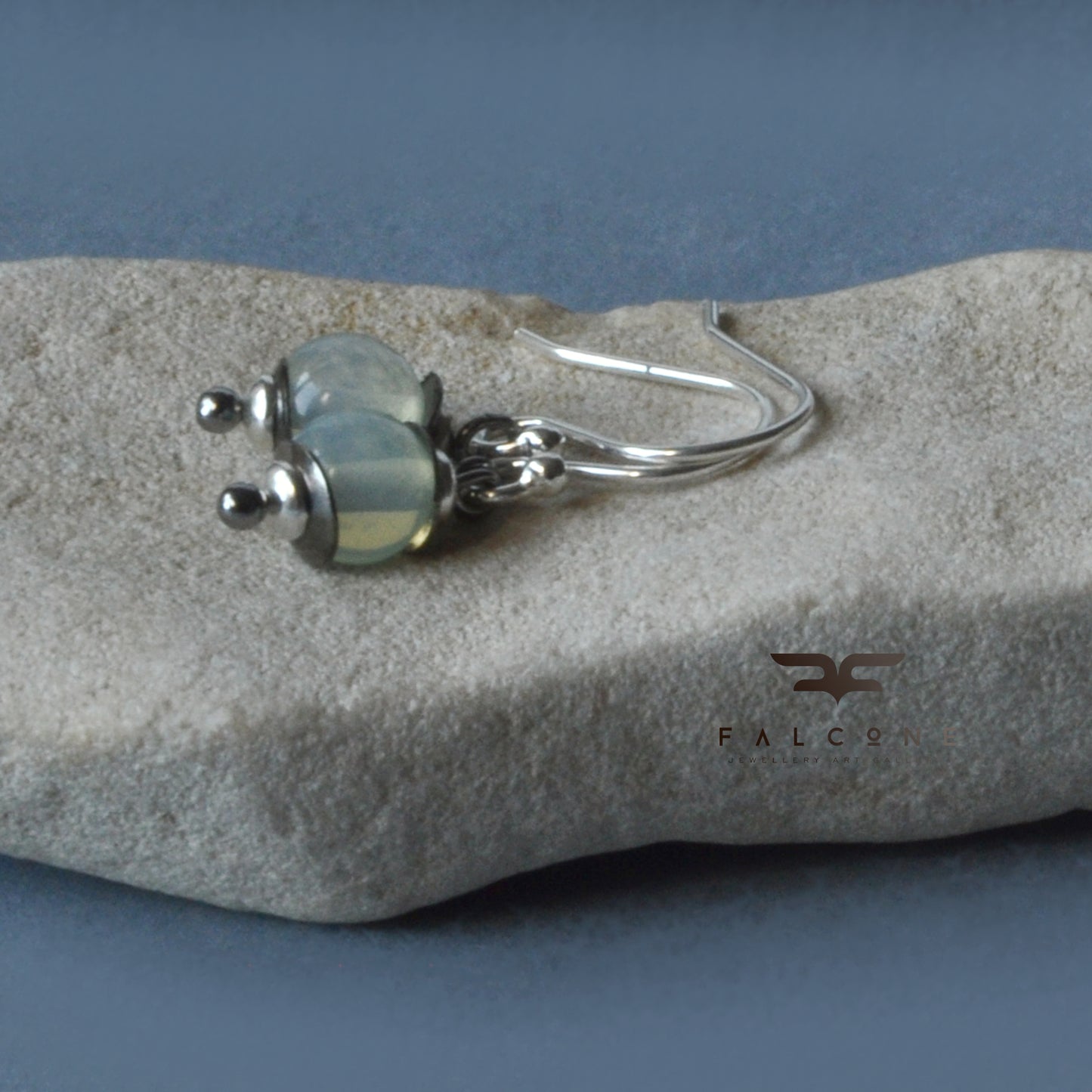 Handmade silver earrings with opalites in lemon-blue tones 'Opalite Lanterns'