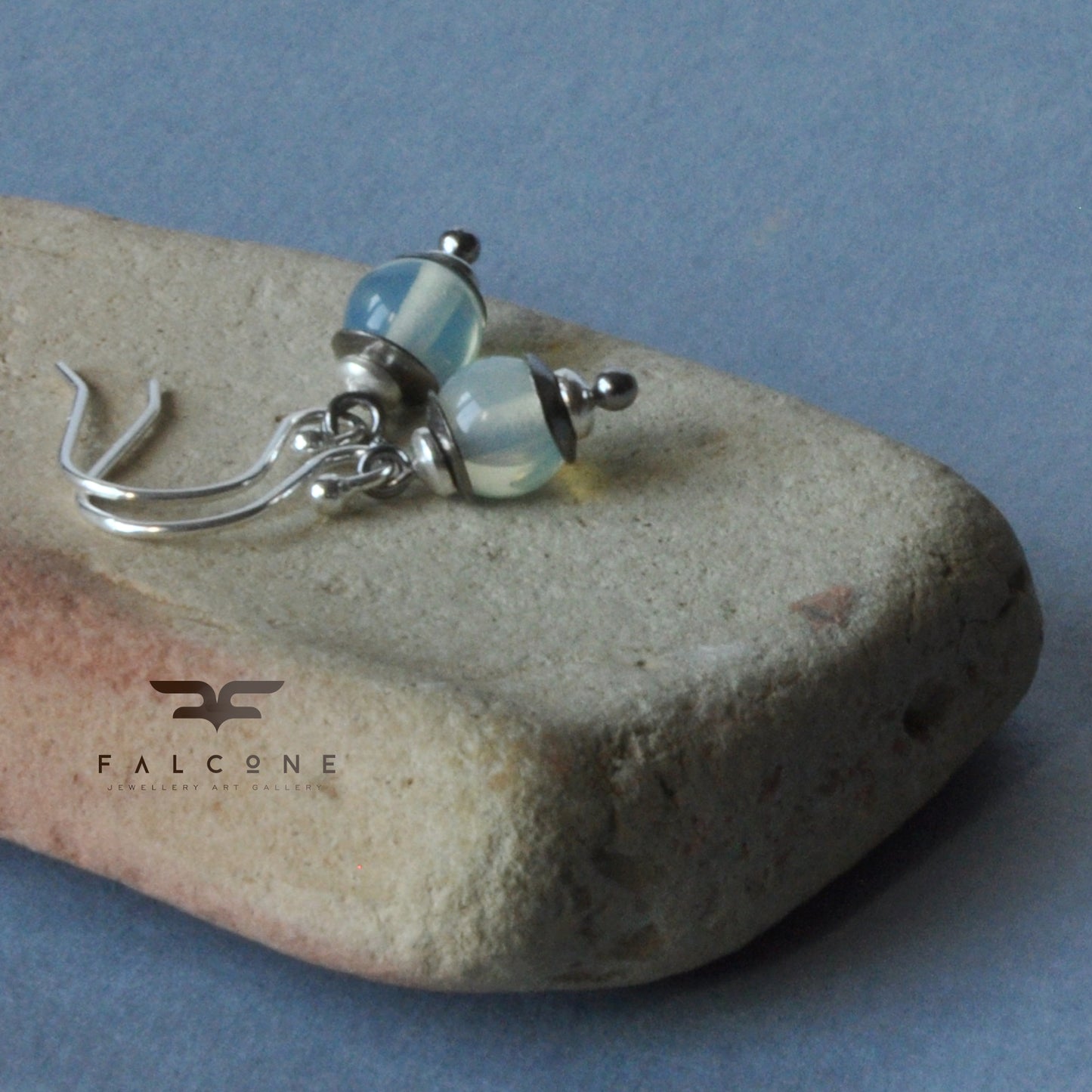 Handmade silver earrings with opalites in lemon-blue tones 'Opalite Lanterns'