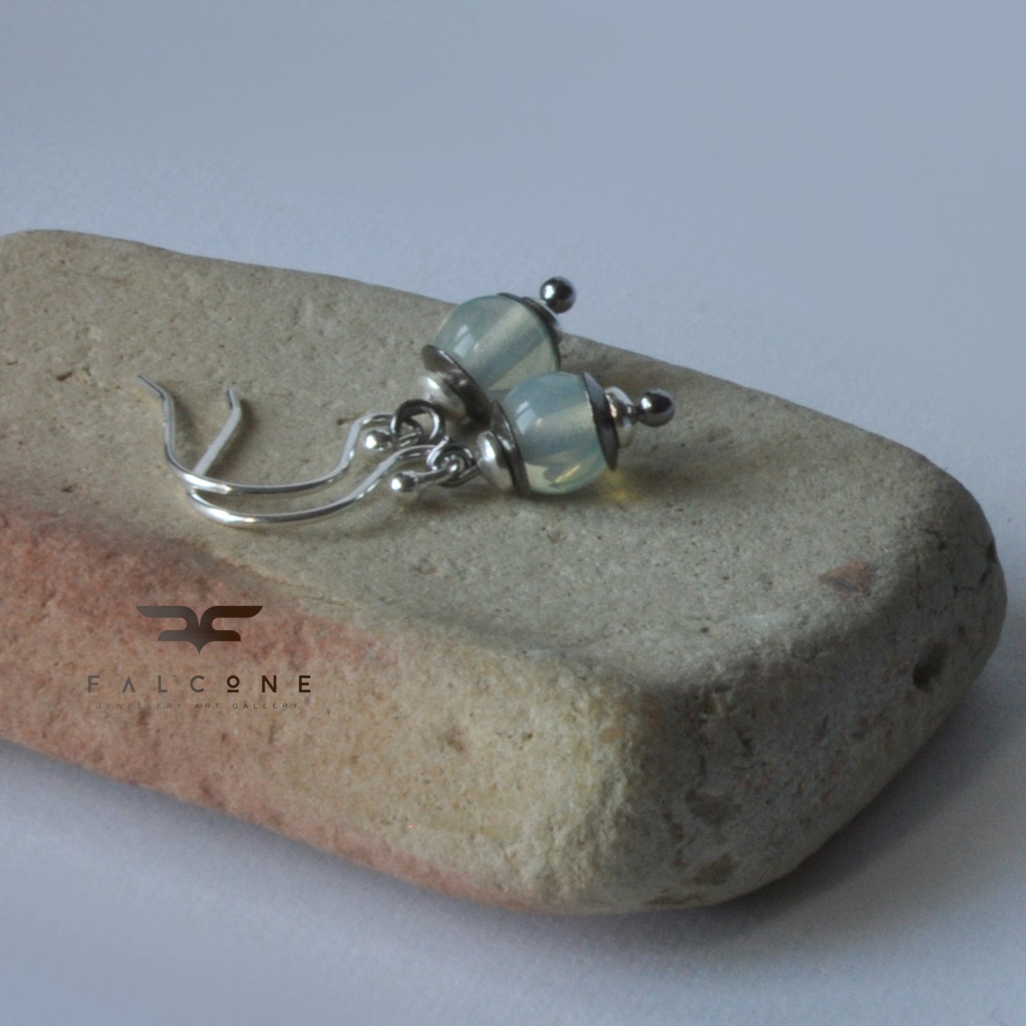 Handmade silver earrings with opalites in lemon-blue tones 'Opalite Lanterns'