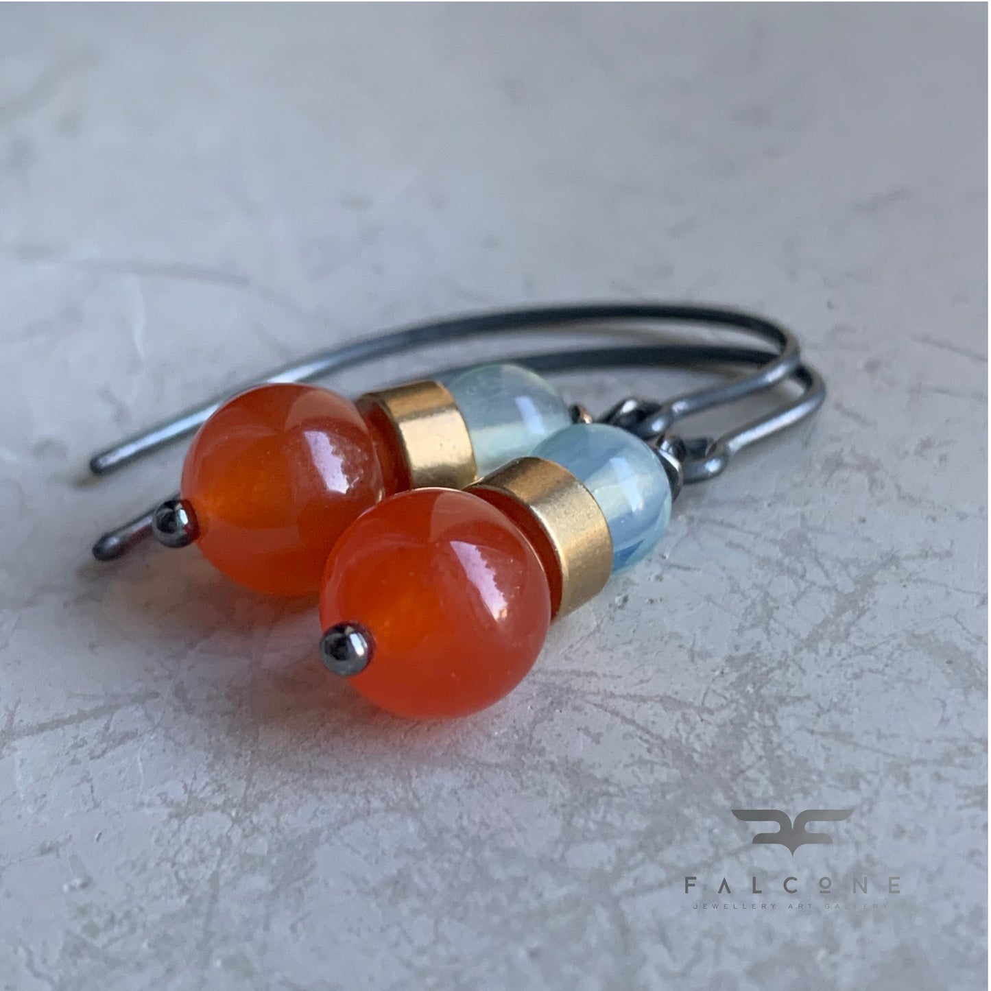 Gemstone, Brass and Silver Earrings 'Oniric & Orange'