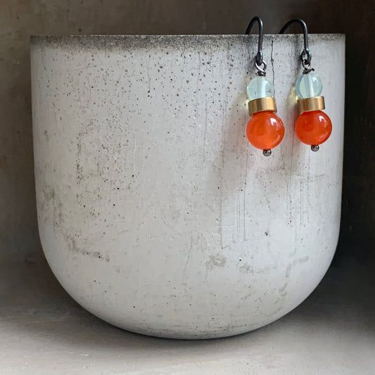 Gemstone, Brass and Silver Earrings 'Oniric & Orange'