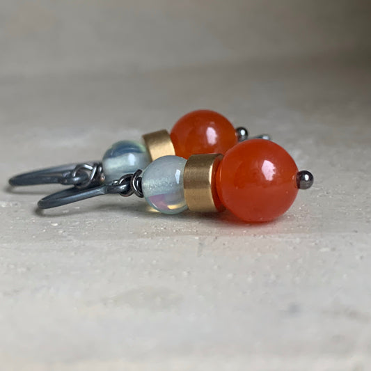 Gemstone, Brass and Silver Earrings 'Oniric & Orange'
