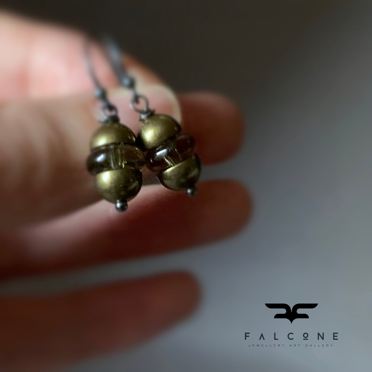 Smoky Quartz, Brass and Sterling Silver Earrings 'Moroccan Lantern'