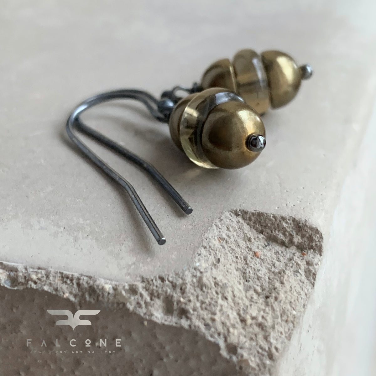 Smoky Quartz, Brass and Sterling Silver Earrings 'Moroccan Lantern'