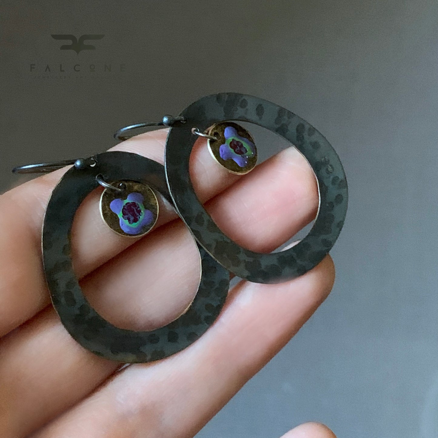 Brass and Sterling Silver Earrings 'Secret Garden - Purple Violets'