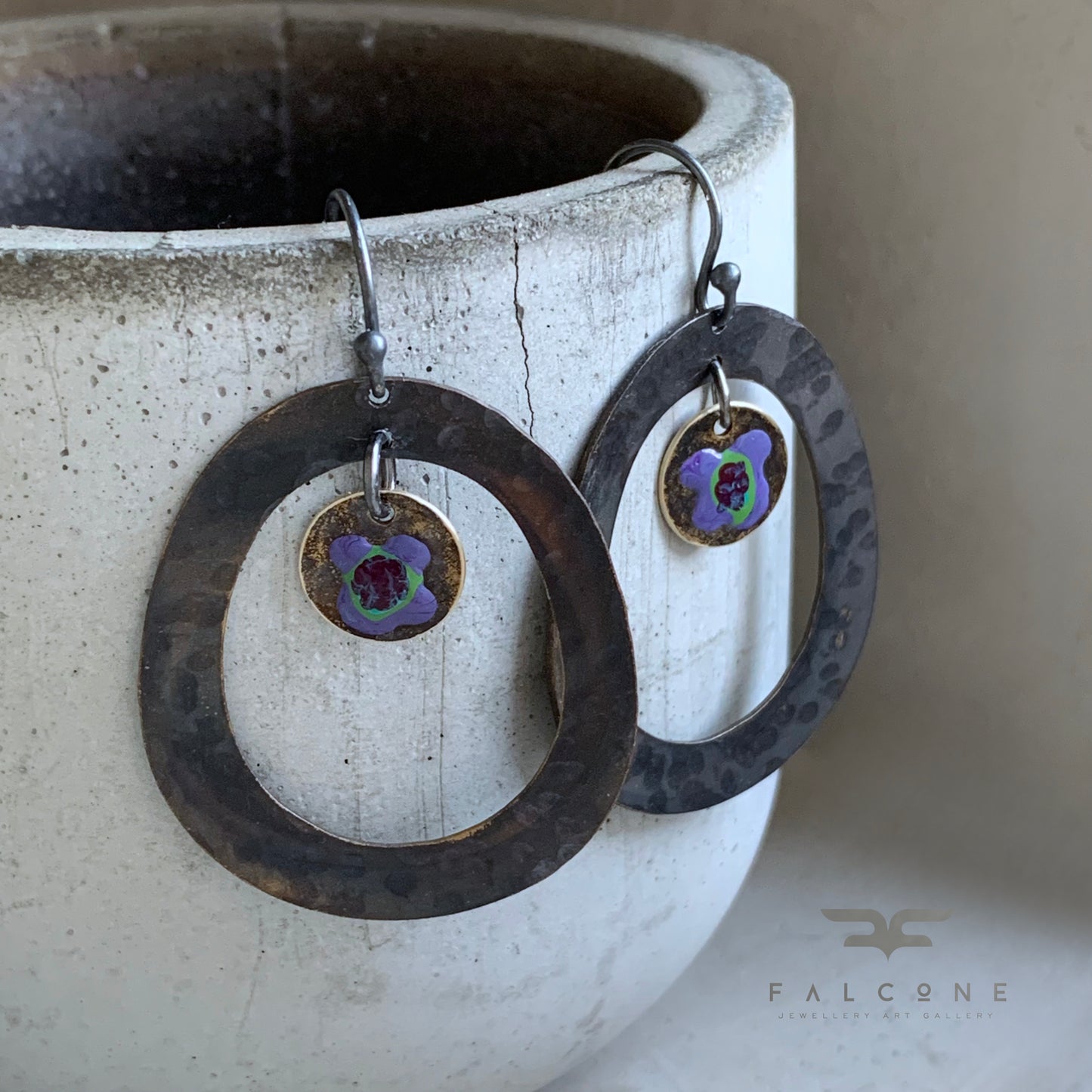 Brass and Sterling Silver Earrings 'Secret Garden - Purple Violets'