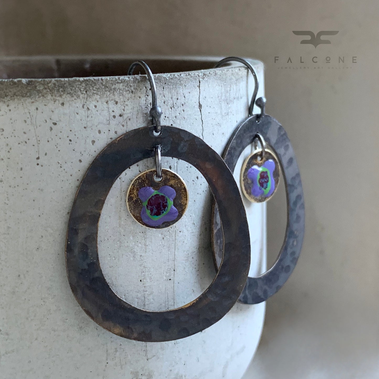 Brass and Sterling Silver Earrings 'Secret Garden - Purple Violets'