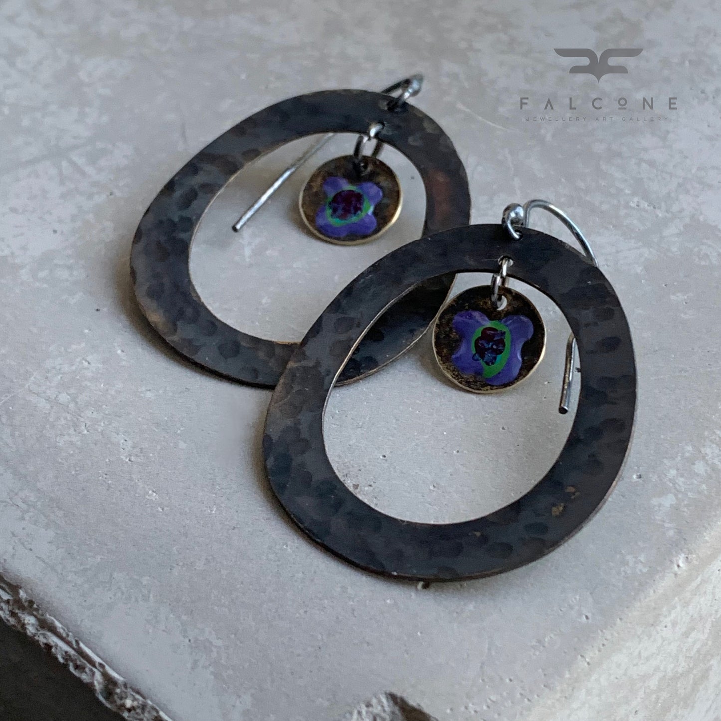 Brass and Sterling Silver Earrings 'Secret Garden - Purple Violets'