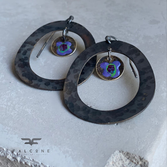 Brass and Sterling Silver Earrings 'Secret Garden - Purple Violets'