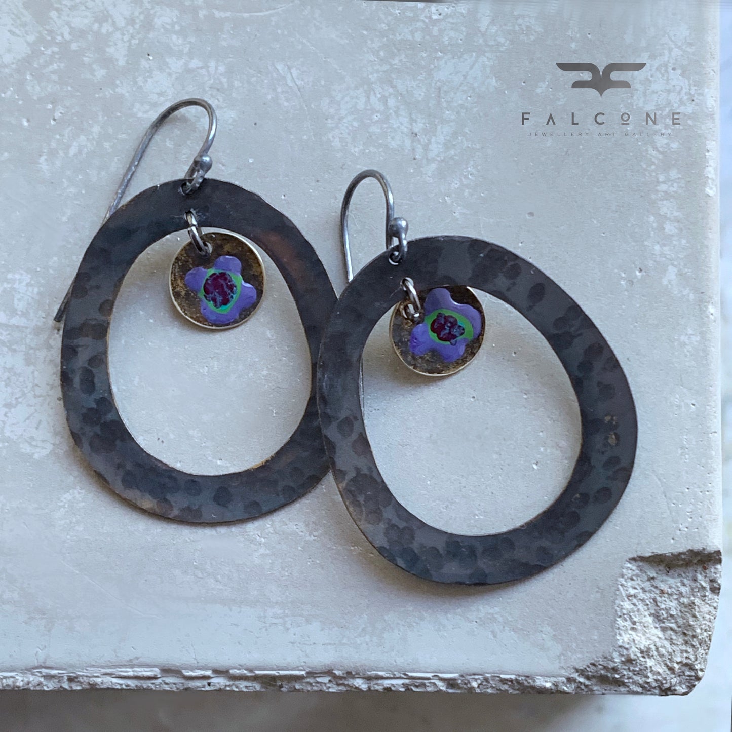 Brass and Sterling Silver Earrings 'Secret Garden - Purple Violets'