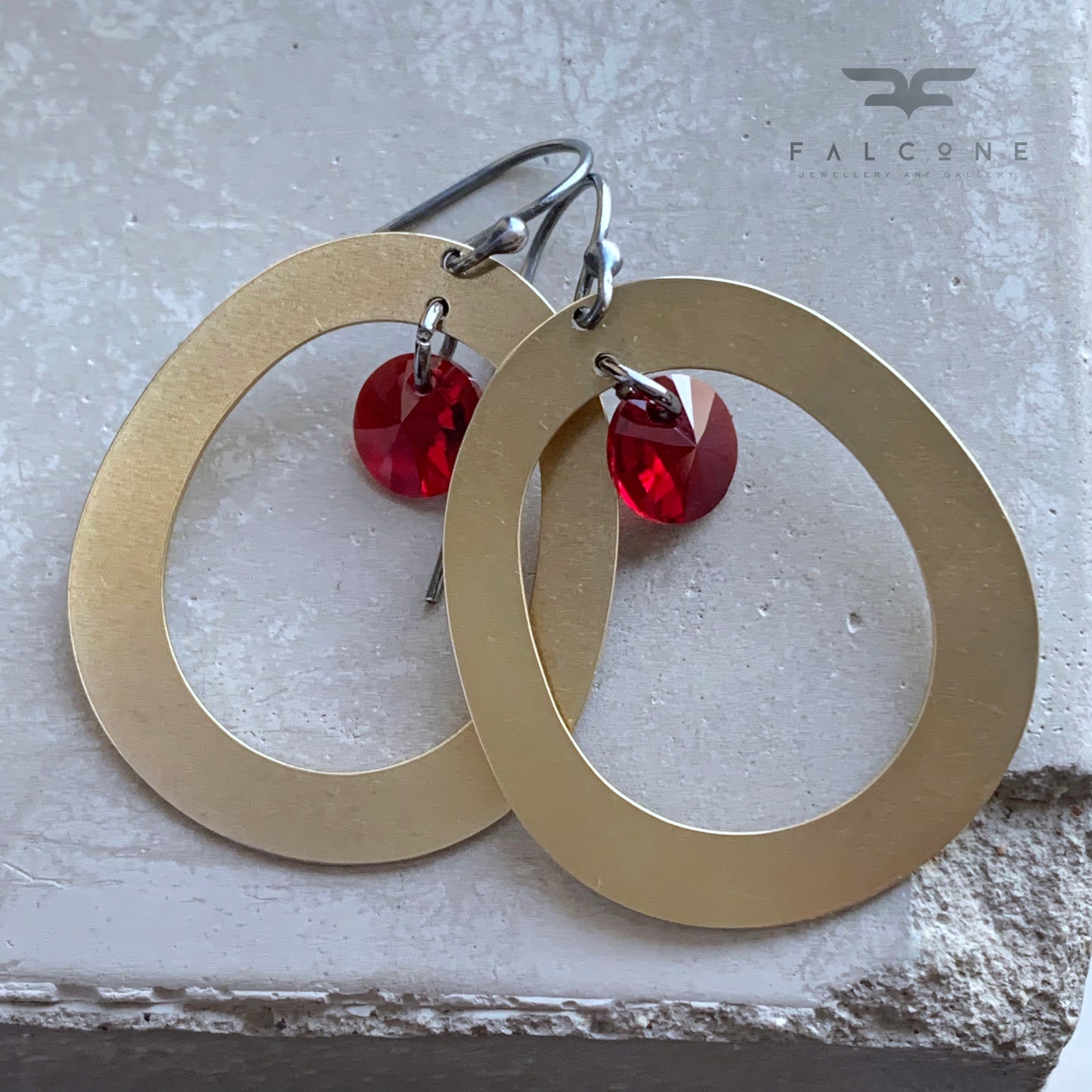 Brass, Sterling Silver and Swarovski Crystal Earrings 'Geometric with Swarovski'