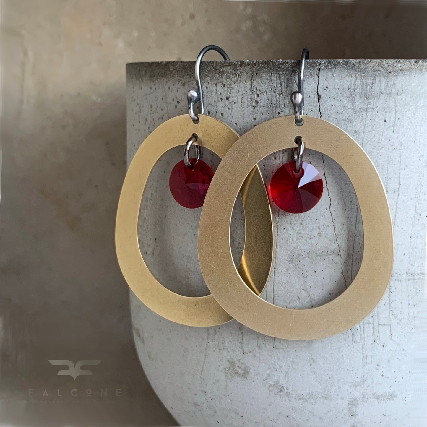 Brass, Sterling Silver and Swarovski Crystal Earrings 'Geometric with Swarovski'