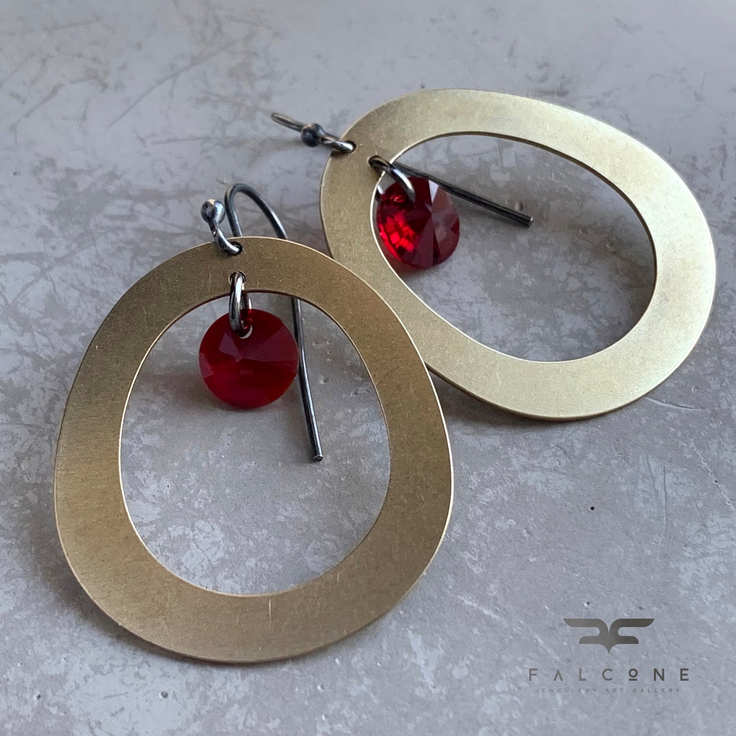 Brass, Sterling Silver and Swarovski Crystal Earrings 'Geometric with Swarovski'