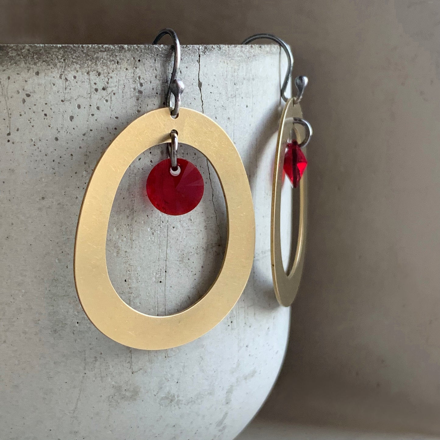 Brass, Sterling Silver and Swarovski Crystal Earrings 'Geometric with Swarovski'