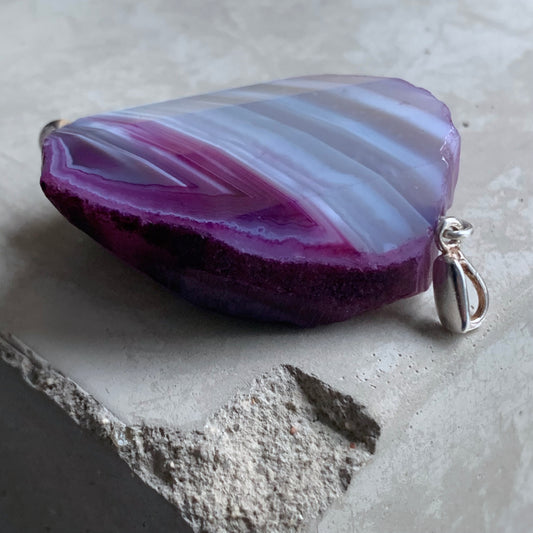 Mineral and Silver Pendant 'Agate with Purple Accent'
