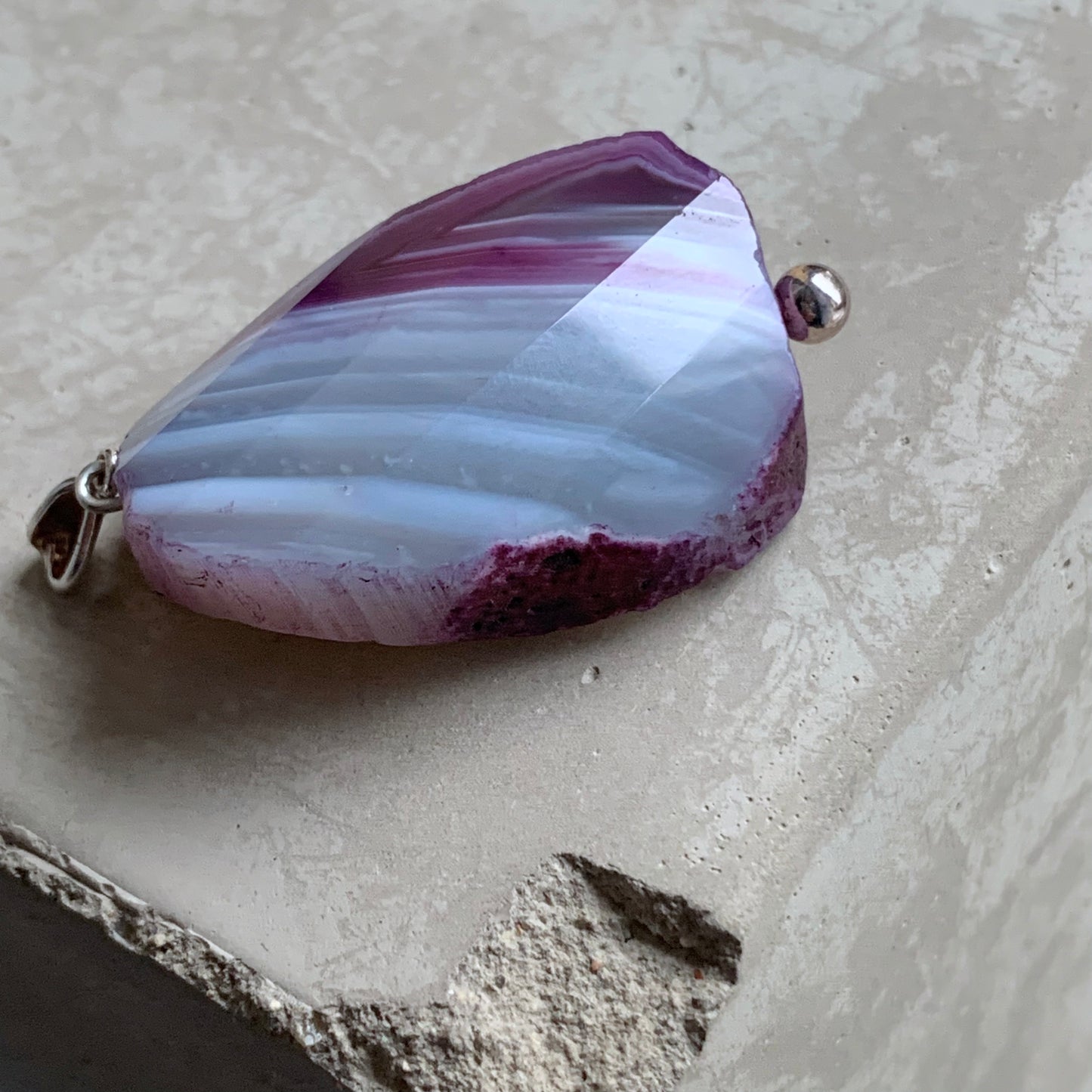 Mineral and Silver Pendant 'Agate with Purple Accent'