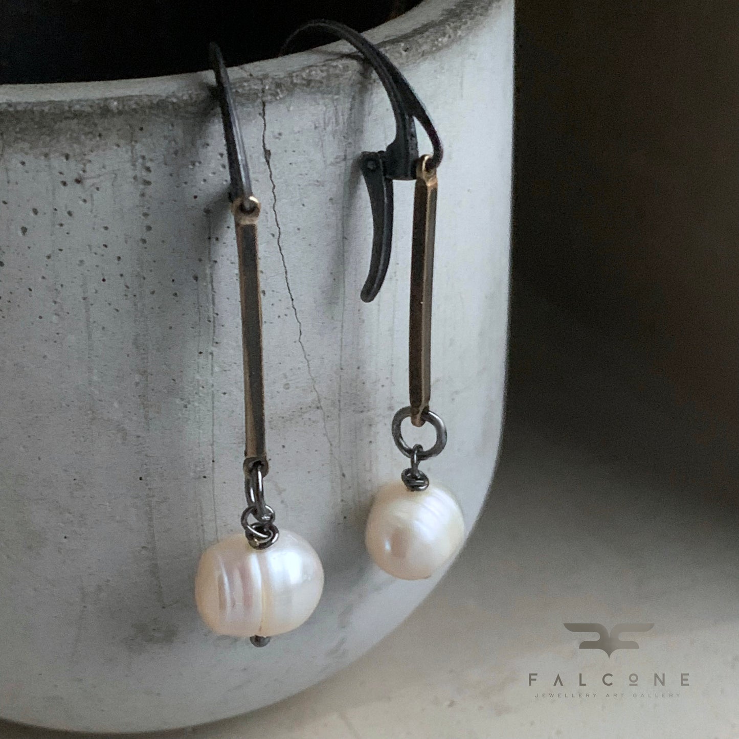 Silver, Brass, and Freshwater Pearl Earrings 'Rustic Pearls'