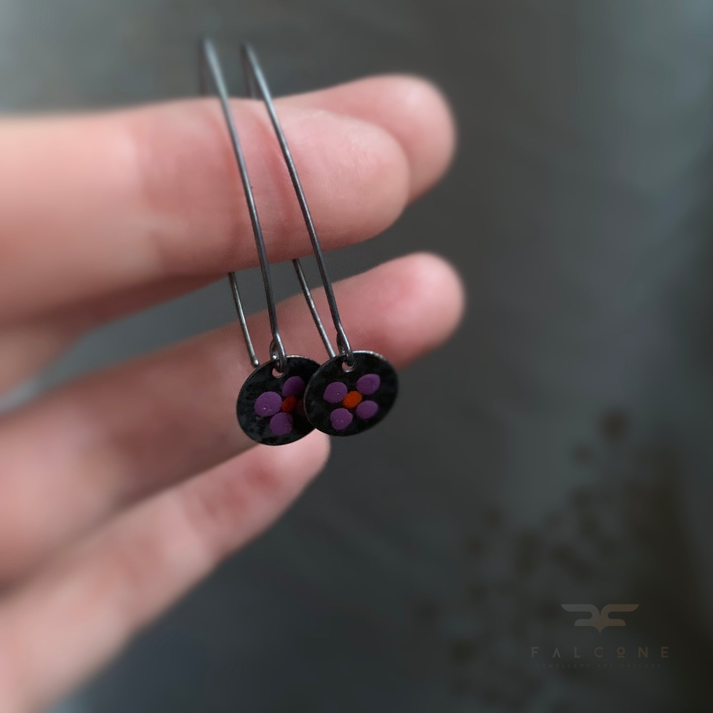Enamelled Sterling Silver Earrings 'Wildflowers - Dark Purple & Red'