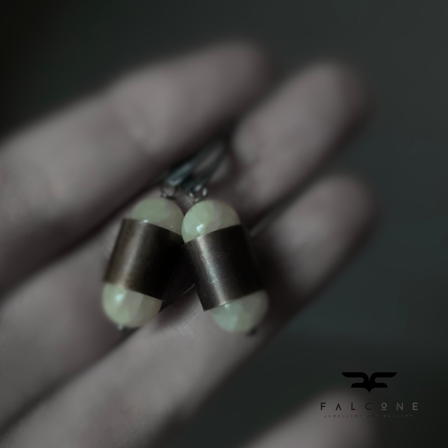 Jade, Brass and Sterling Silver Earrings 'Pastel Yellow & Velvet Brown'