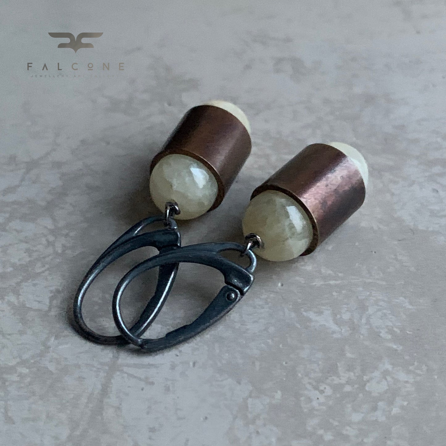 Jade, Brass and Sterling Silver Earrings 'Pastel Yellow & Velvet Brown'