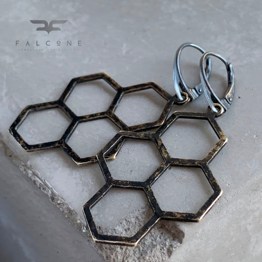 Brass and Sterling Silver Earrings 'Honeycombs'
