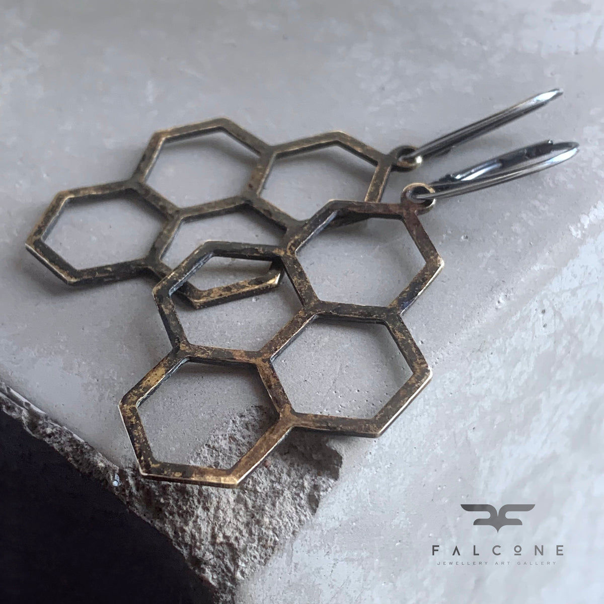 Brass and Sterling Silver Earrings 'Honeycombs'