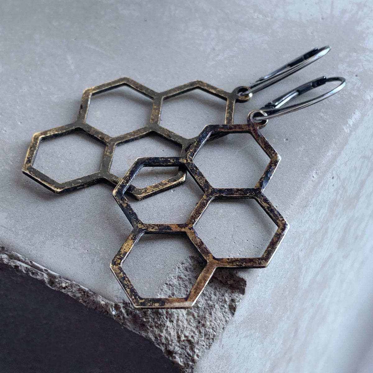 Brass and Sterling Silver Earrings 'Honeycombs'