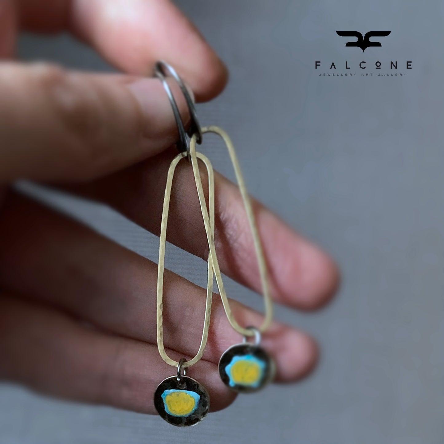 Pendientes de latón y plata de ley 'Flores silvestres - turquesa y ocre en dorado'