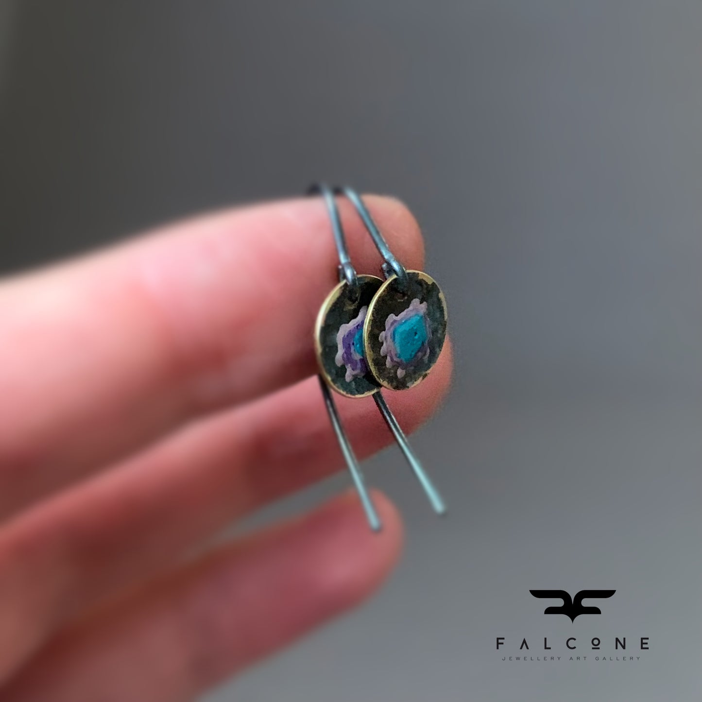Pendientes de latón y plata de ley 'Flores silvestres - azul y malva'