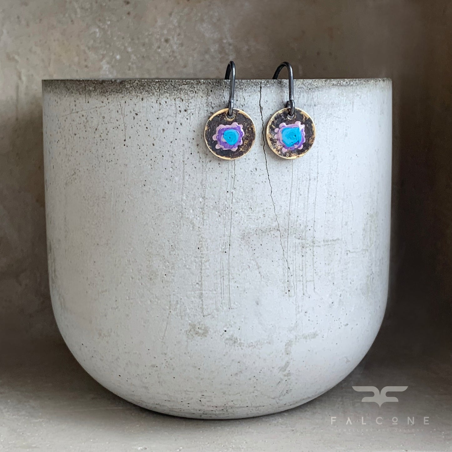 Pendientes de latón y plata de ley 'Flores silvestres - azul y malva'