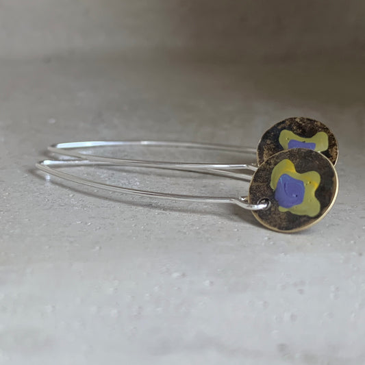 Brass and Sterling Silver Earrings 'Field Flowers - Dusty Purple & Mustard'