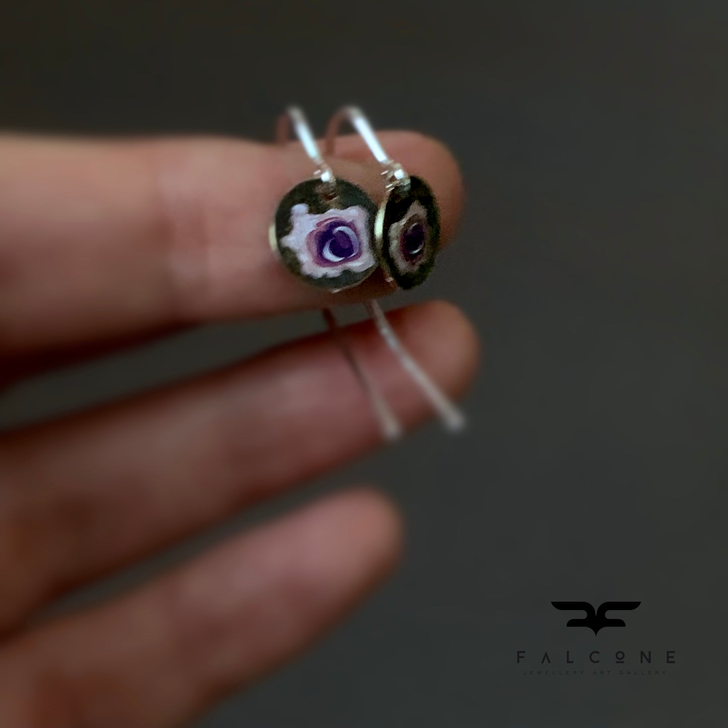 Brass and Sterling Silver Earrings 'Field Flowers - Rose with White & Purple'