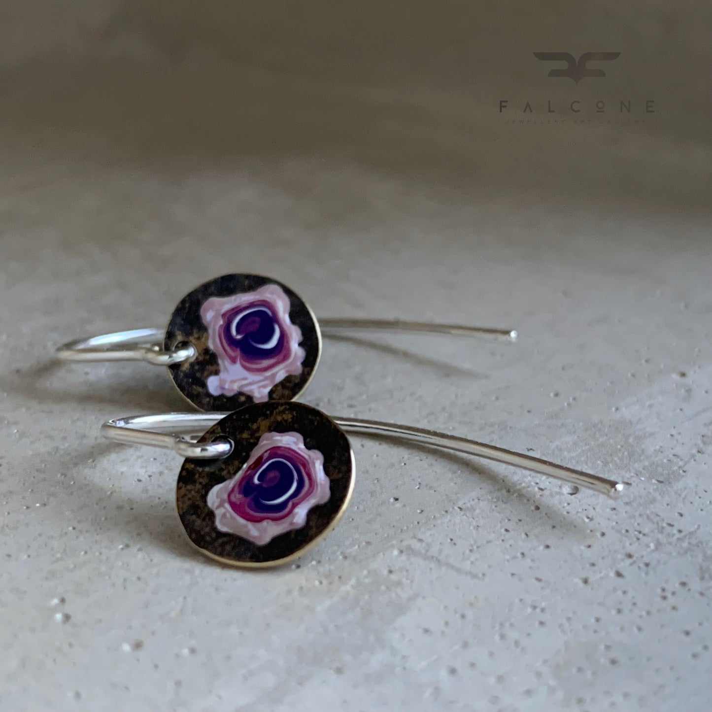 Brass and Sterling Silver Earrings 'Field Flowers - Rose with White & Purple'