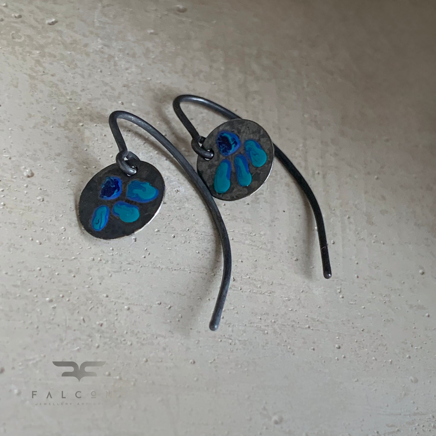 Enameled Silver Earrings 'Wildflowers with Turquoise Petals'