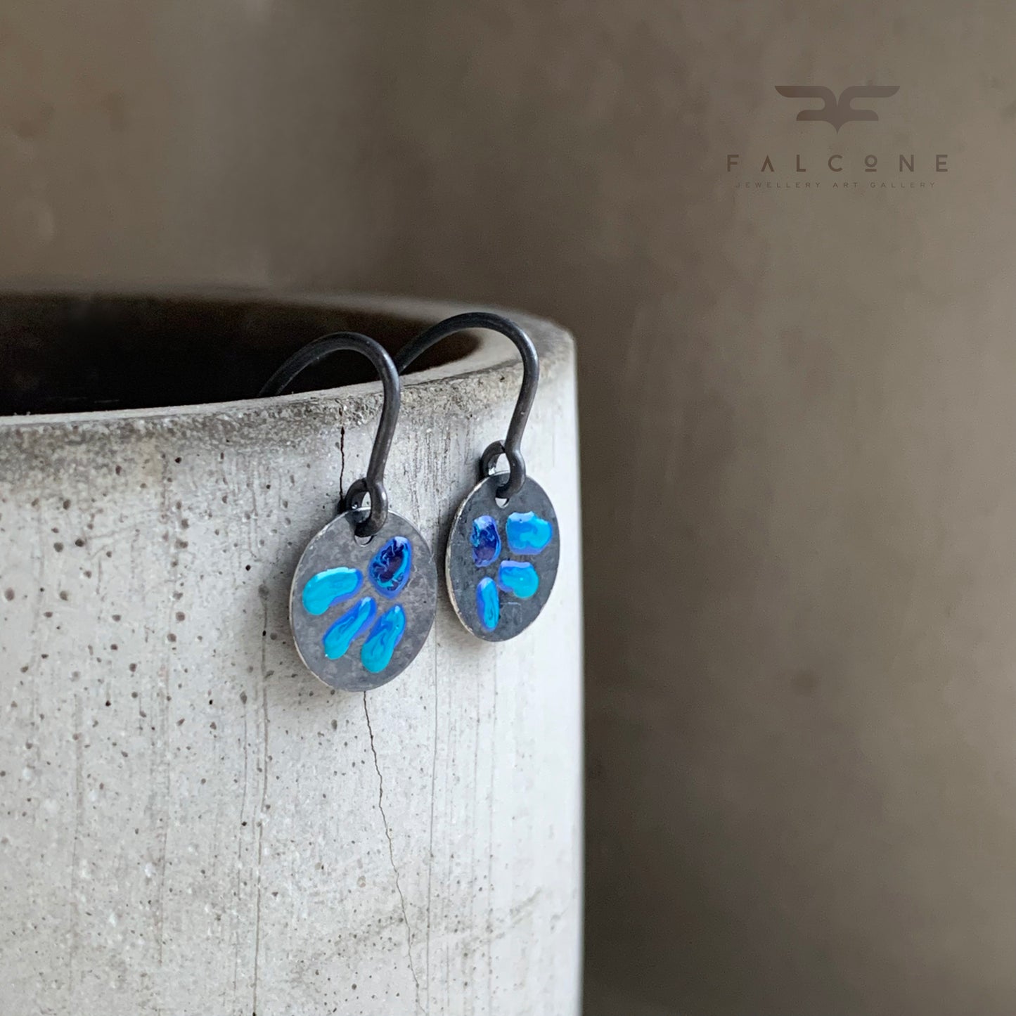 Enameled Silver Earrings 'Wildflowers with Turquoise Petals'