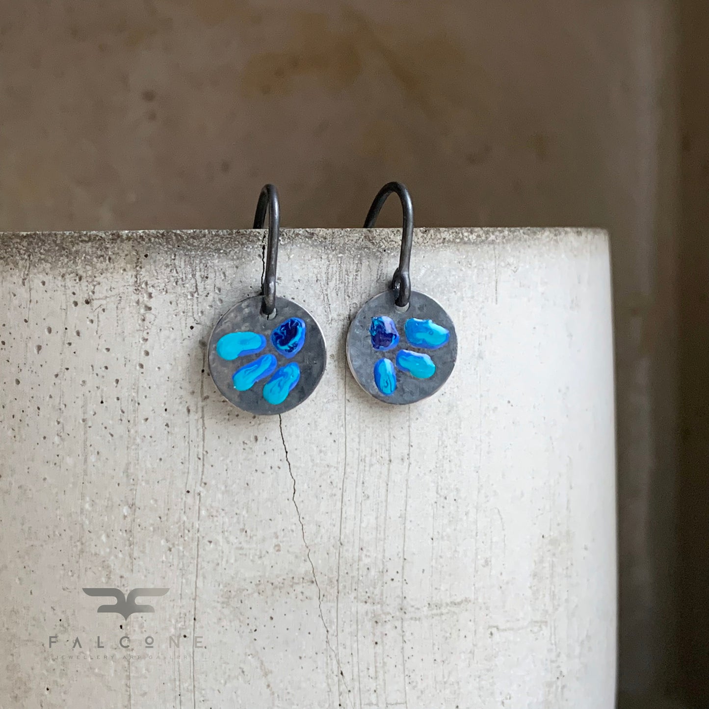 Enameled Silver Earrings 'Wildflowers with Turquoise Petals'