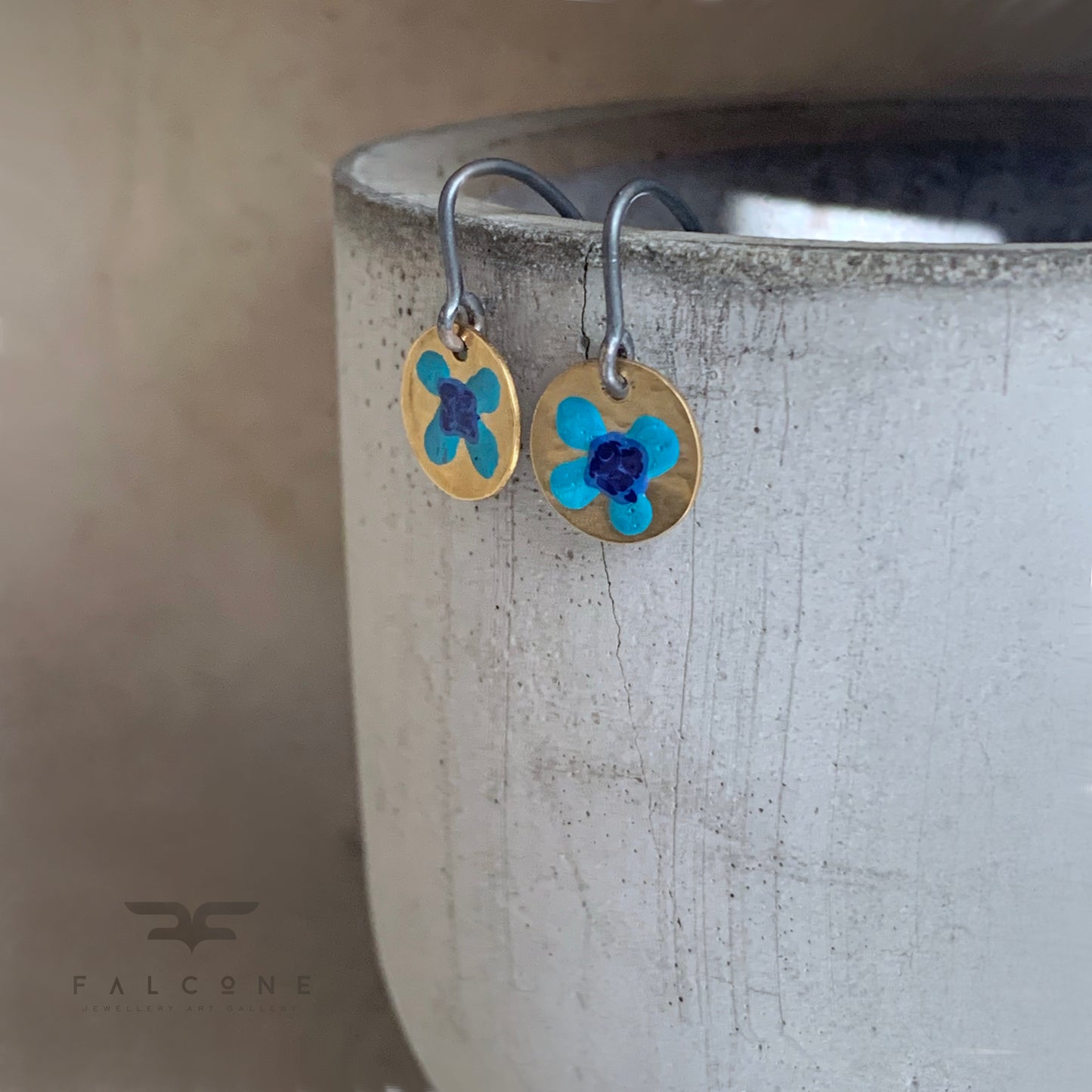 Pendientes de latón y plata de ley 'Flores silvestres - Dorado y turquesa'