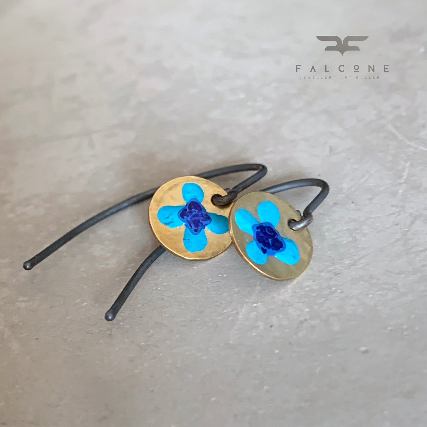 Pendientes de latón y plata de ley 'Flores silvestres - Dorado y turquesa'