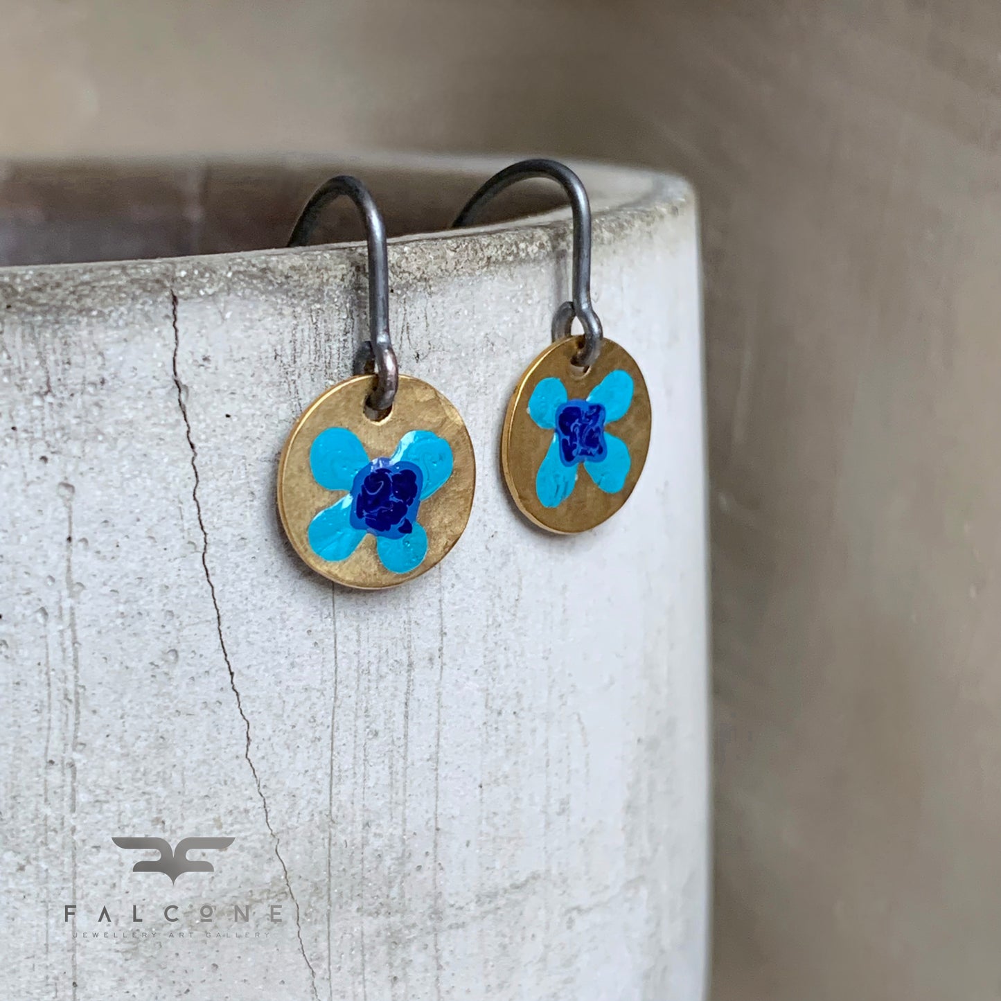 Pendientes de latón y plata de ley 'Flores silvestres - Dorado y turquesa'