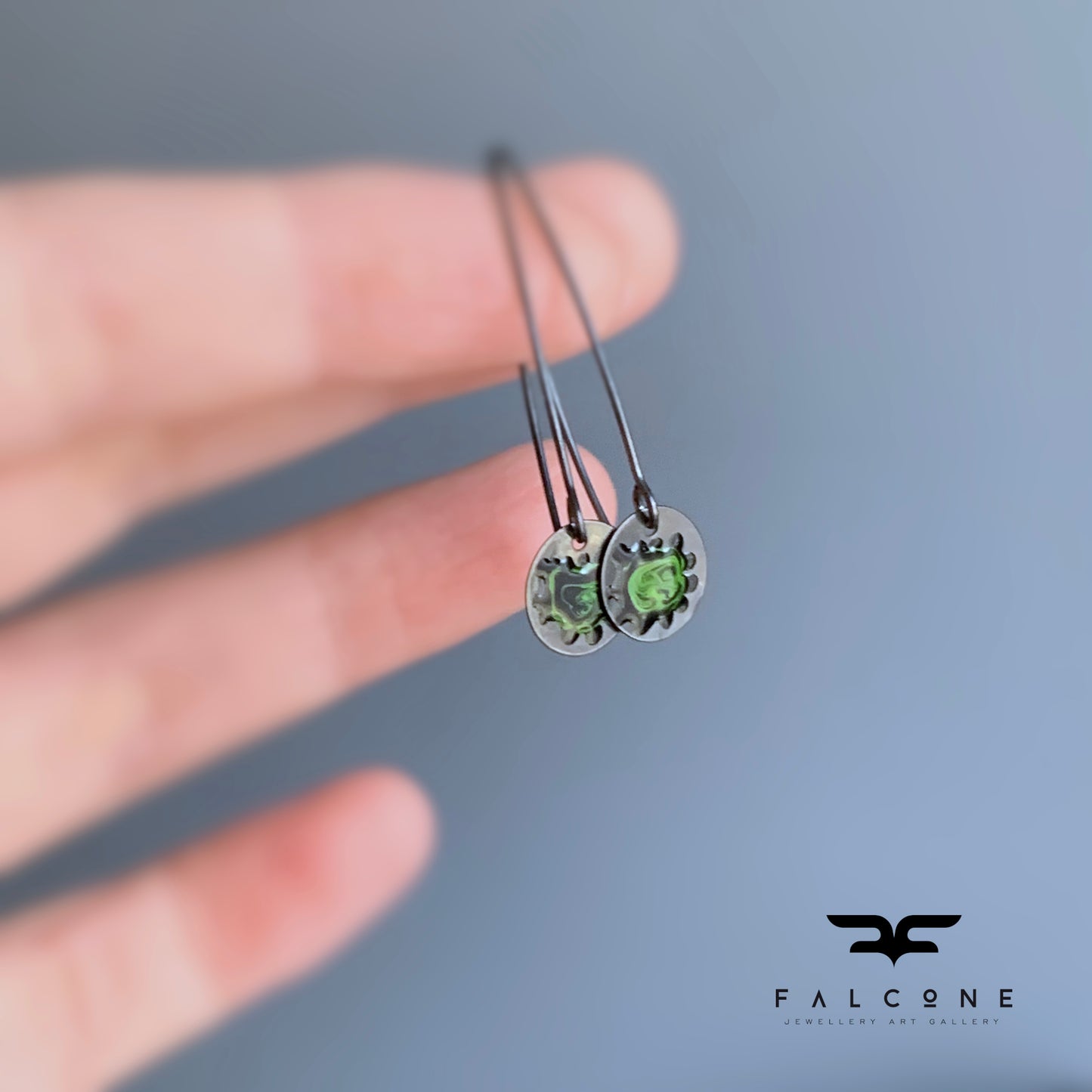 Silver Enamel Earrings 'Wildflowers - Black & Forest Green'