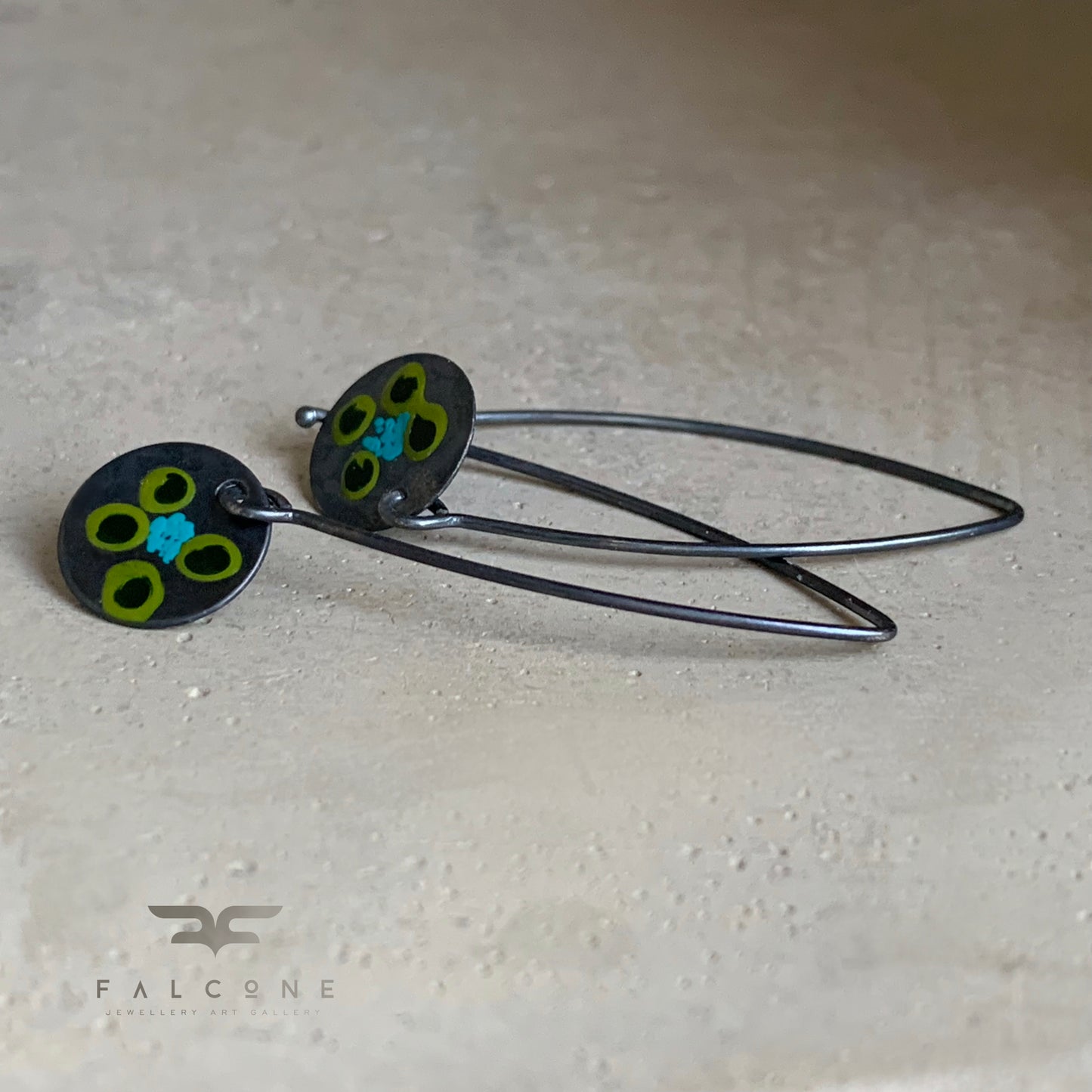 Pendientes de plata de ley con esmalte 'Flores silvestres - verde y turquesa'