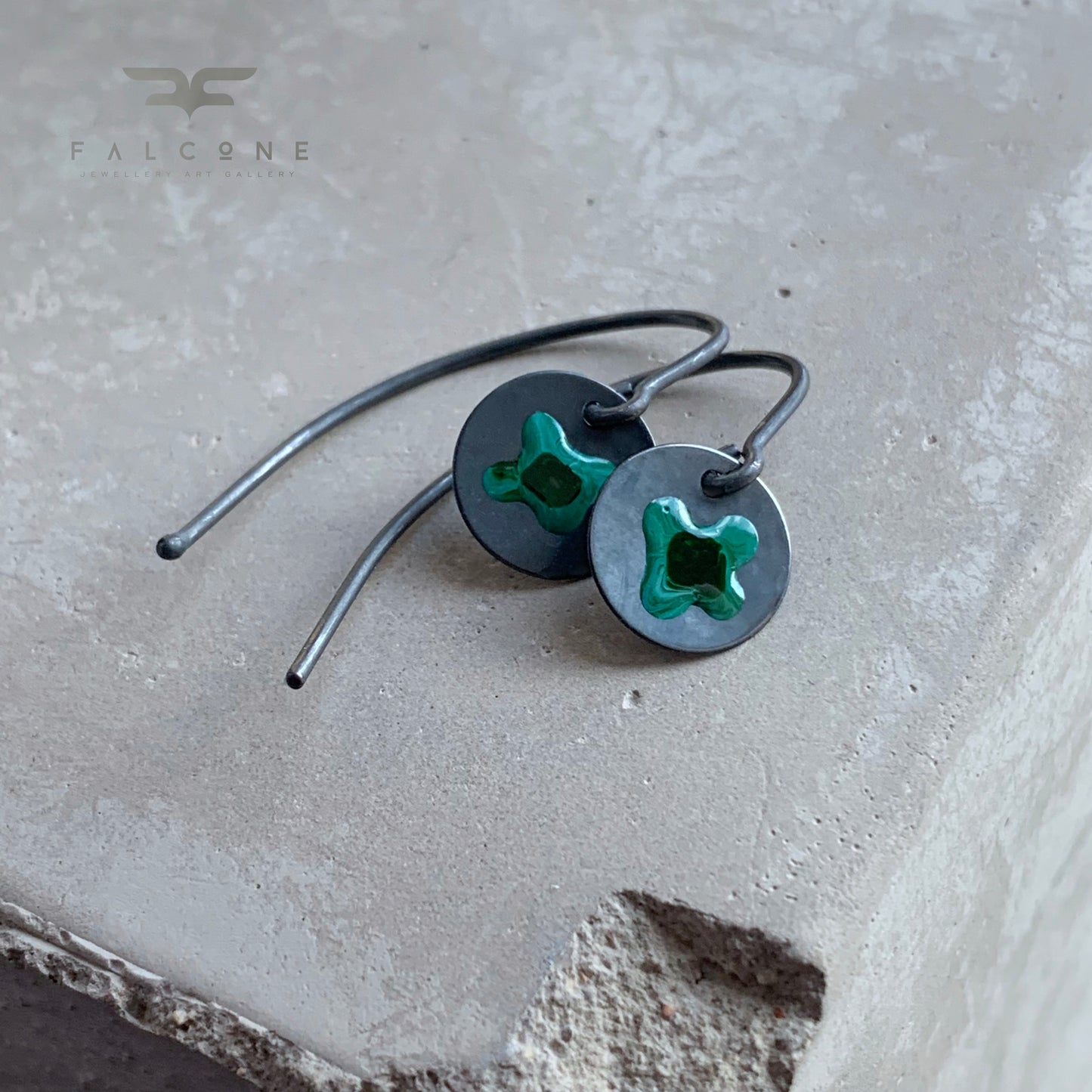 Pendientes esmaltados de plata de ley 'Flores silvestres - verde turquesa y negro'